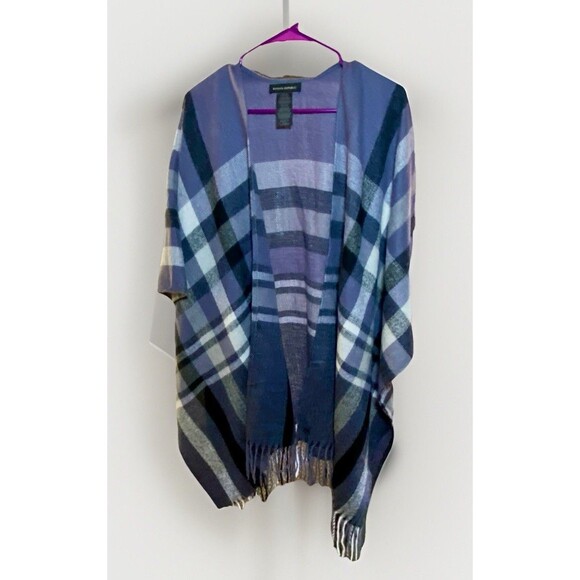 Banana Republic Cashmere Blend Blanket Wrap Purple Plaid One Size Soft Cozy - Picture 12 of 12